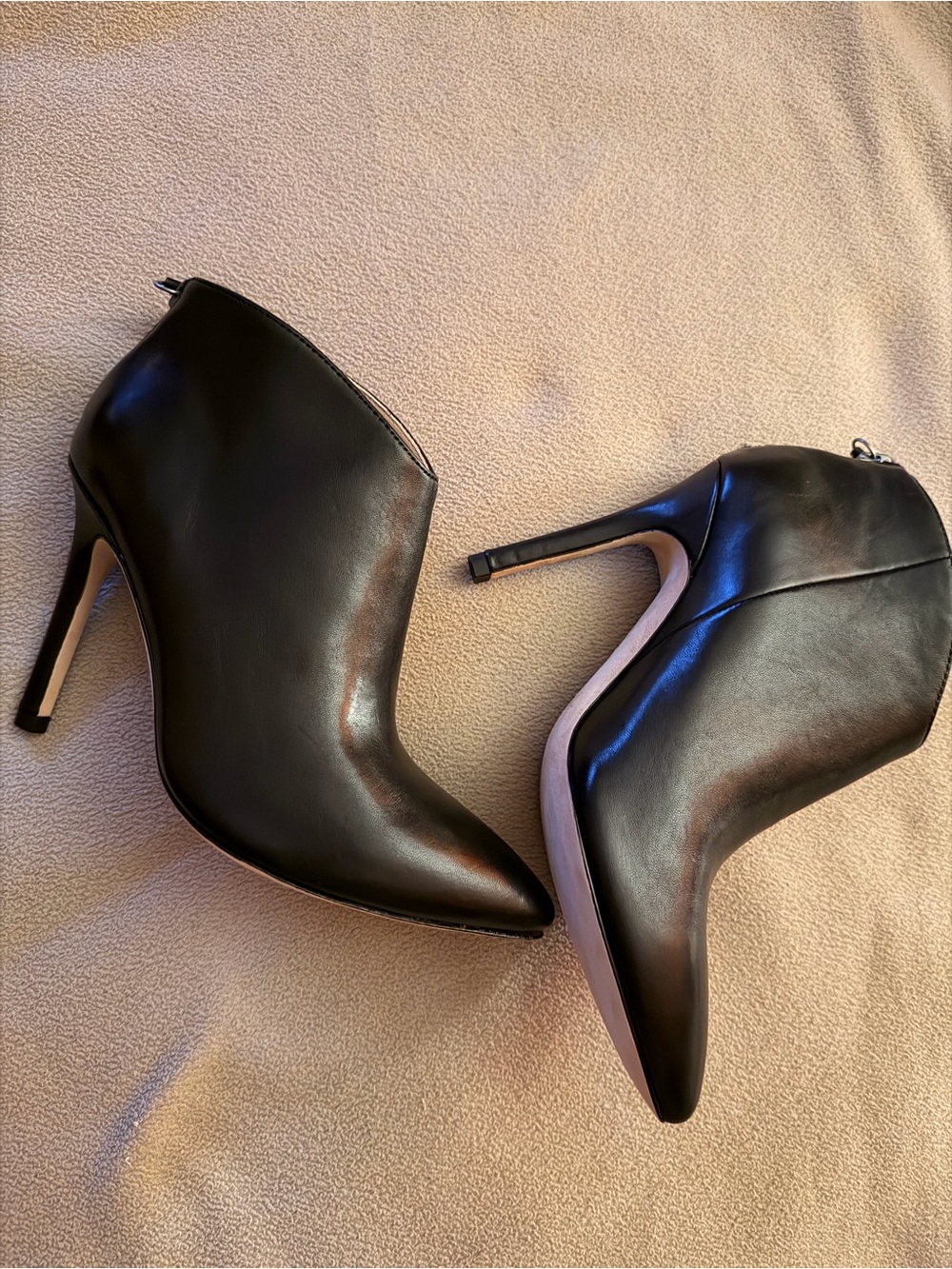 Black Leather Stiletto Ankle Booties